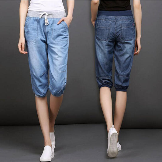 Summer Styles Jeans For Women calf-Length Pants Elastic High Waist Loose Harem Pants Fashion Slim Jeans Plus Size 4XL