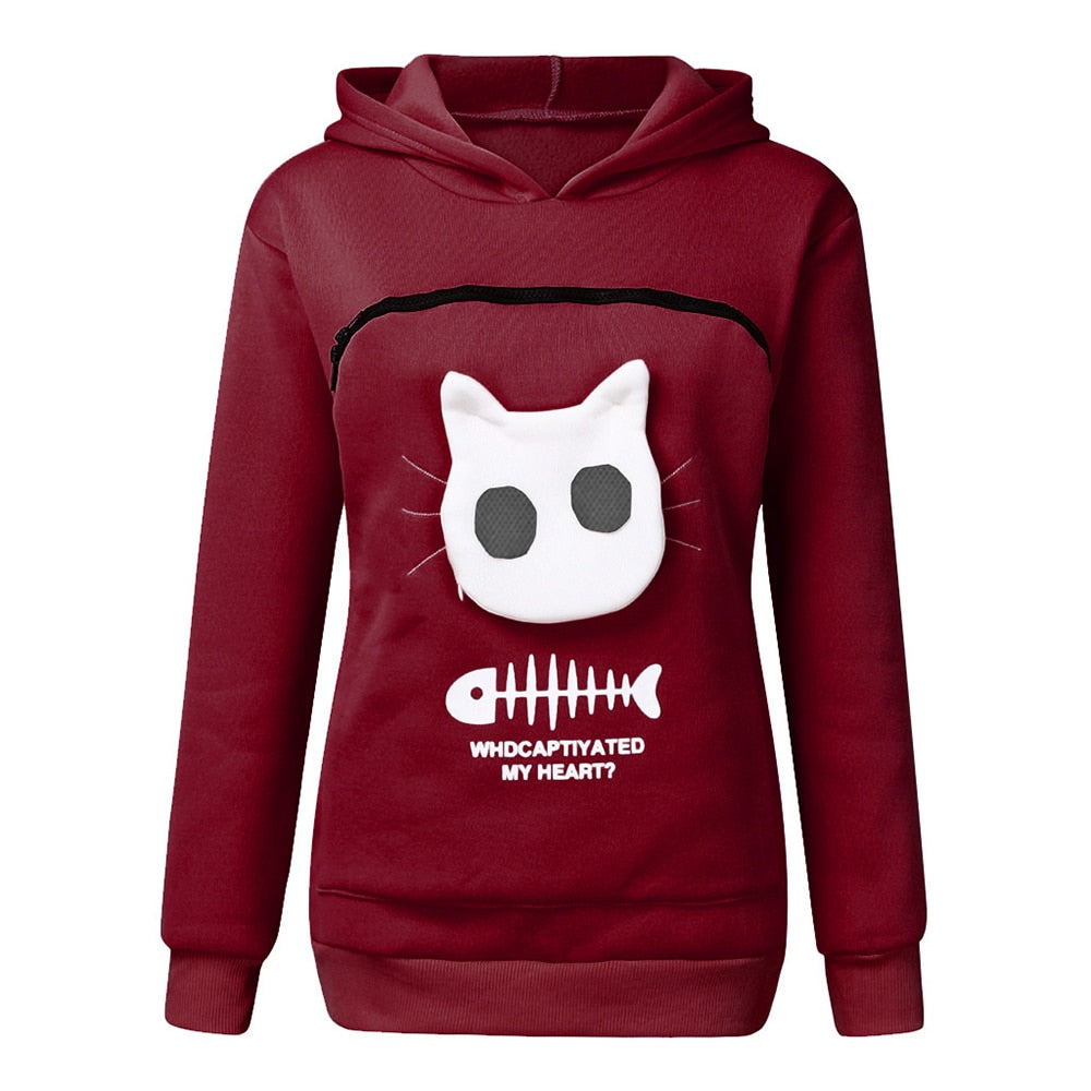 Sweatshirt Cat Lovers Hoodie Kangaroo Dog Pet Paw Dropshipping Pullovers Cuddle Pouch Sweatshirt Pocket Animal Ear Hooded Plus Red wine