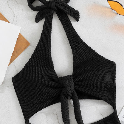 Swimsuit 2023 New Summer Sexy Women Pure Color Bikini Hollow Backless One Piece Bow Tie Brazilian Biquini Bathing Suit Swimwear