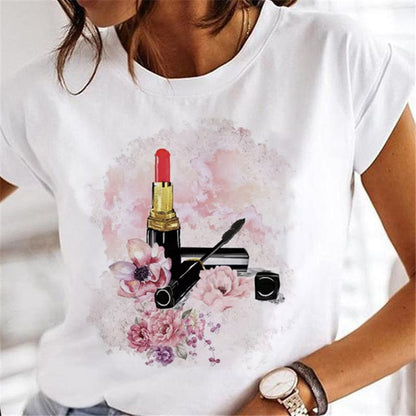 T-shirts Women Clothing Sweet Wine Print Girl 90s Cartoon Printing Clothes Graphic Tshirt Top Lady Print Female Tee T-Shirt 14