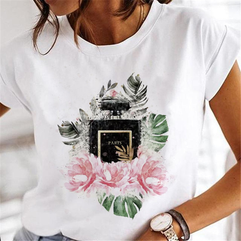 T-shirts Women Clothing Sweet Wine Print Girl 90s Cartoon Printing Clothes Graphic Tshirt Top Lady Print Female Tee T-Shirt 10