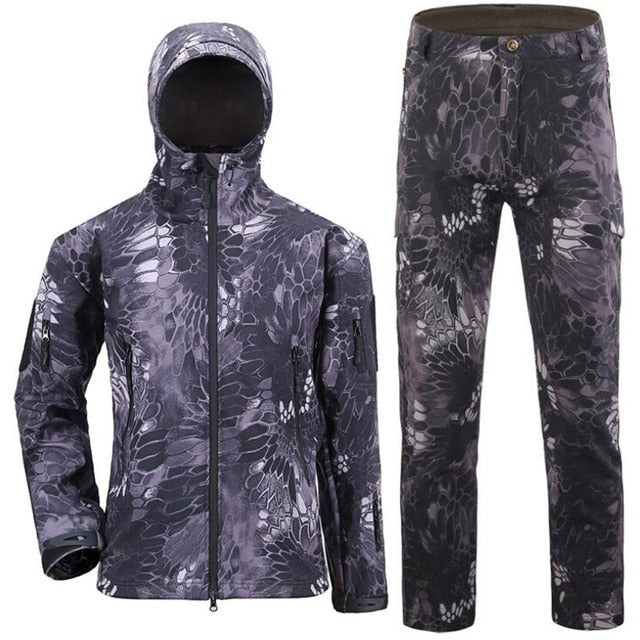 TAD Gear Tactical Softshell Camouflage Jacket Set Men Army Windbreaker Waterproof Hunting Clothes Set Military Outdoors Jacket BLACK Snake