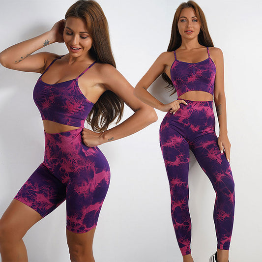 Tie Dye Seamless Yoga Set for Women: Sports Bra, Leggings, and Shorts