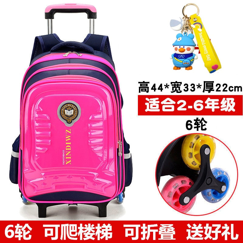 Trolley Children School Bags With Wheels For Girls Boys Mochila Kids Backpack Trolley Luggage backpack Escolar Backbag Schoolbag 6 wheel rose red