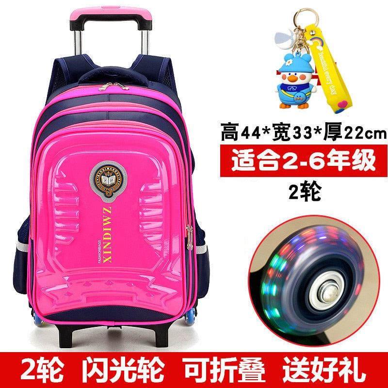 Trolley Children School Bags With Wheels For Girls Boys Mochila Kids Backpack Trolley Luggage backpack Escolar Backbag Schoolbag 2 wheel rose red