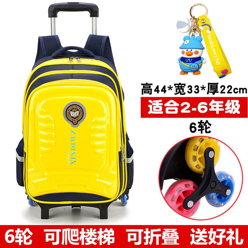 Trolley Children School Bags With Wheels For Girls Boys Mochila Kids Backpack Trolley Luggage backpack Escolar Backbag Schoolbag 6 wheel yellow