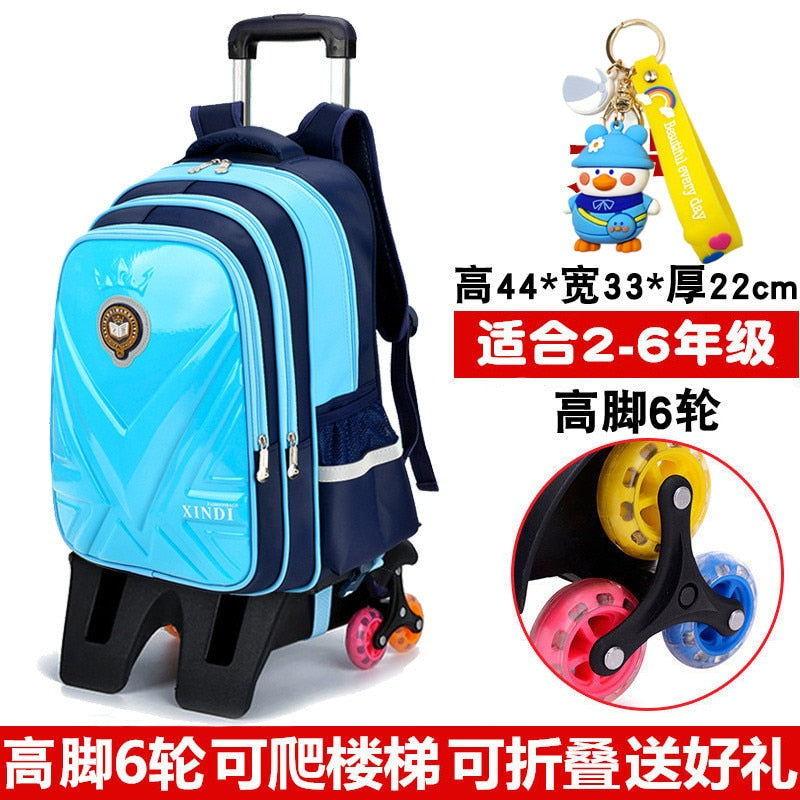 Trolley Children School Bags With Wheels Mochila Kids Backpack Trolley Luggage For Girls Boys backpack Escolar Backbag Schoolbag 6 wheel sky blue1