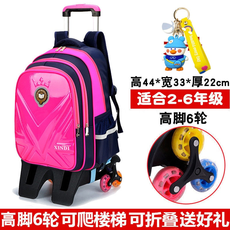 Trolley Children School Bags With Wheels Mochila Kids Backpack Trolley Luggage For Girls Boys backpack Escolar Backbag Schoolbag 6 wheel red1