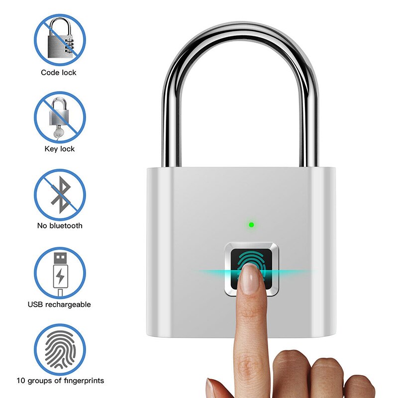 USB Rechargeable Fingerprint Padlock: Quick Unlock, High Identifying Security