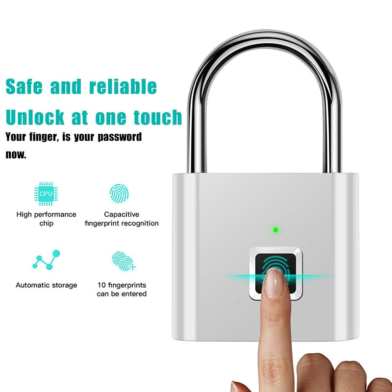 USB Rechargeable Fingerprint Padlock: Quick Unlock, High Identifying Security