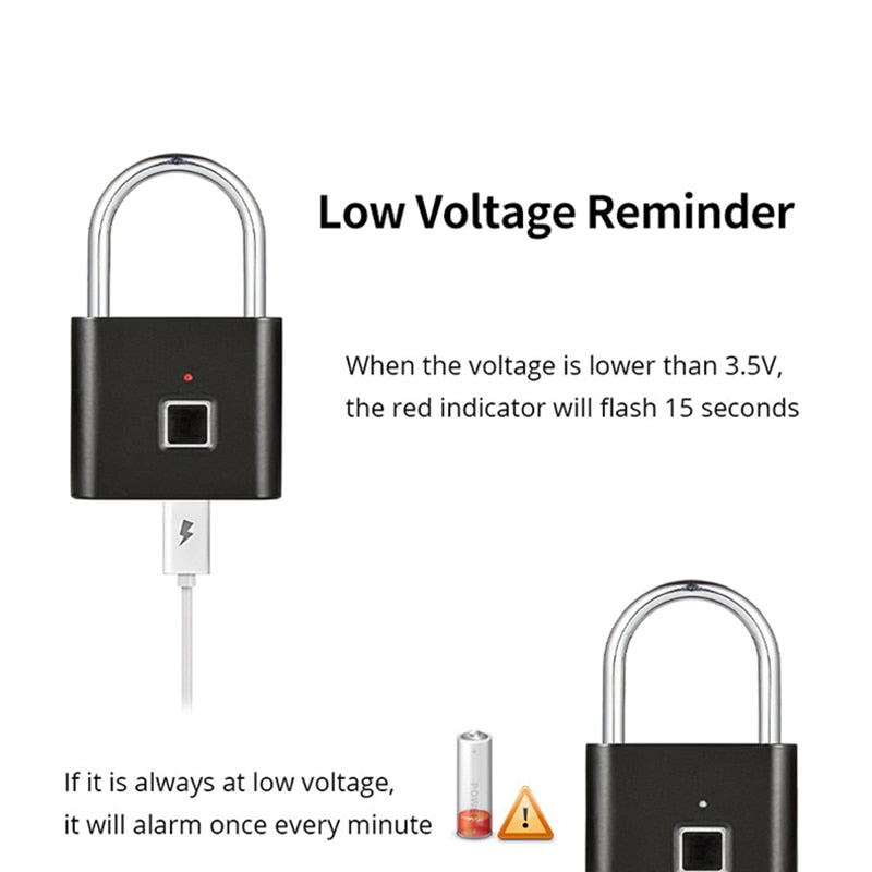 USB Rechargeable Fingerprint Padlock: Quick Unlock, High Identifying Security