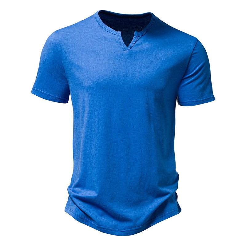 Ultra-Soft Bamboo Cotton Henley T-Shirts Men Brand Slim Fit Short Sleeve V Neck T Shirt Men Daily Work Causal Tops Tees XXL B02 blue