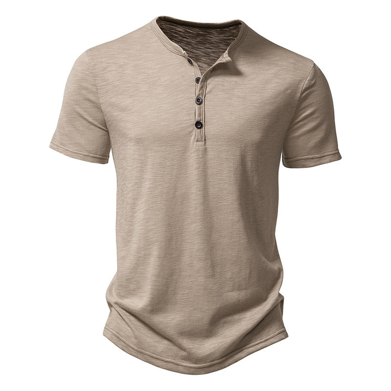 Ultra-Soft Bamboo Cotton Henley T-Shirts Men Brand Slim Fit Short Sleeve V Neck T Shirt Men Daily Work Causal Tops Tees XXL khaki