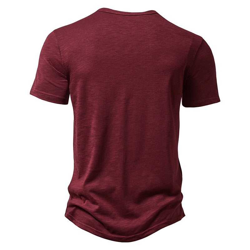 Ultra-Soft Bamboo Cotton Henley T-Shirts Men Brand Slim Fit Short Sleeve V Neck T Shirt Men Daily Work Causal Tops Tees XXL