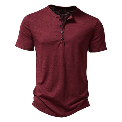 Ultra-Soft Bamboo Cotton Henley T-Shirts Men Brand Slim Fit Short Sleeve V Neck T Shirt Men Daily Work Causal Tops Tees XXL wine red