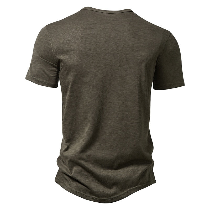 Ultra-Soft Bamboo Cotton Henley T-Shirts Men Brand Slim Fit Short Sleeve V Neck T Shirt Men Daily Work Causal Tops Tees XXL