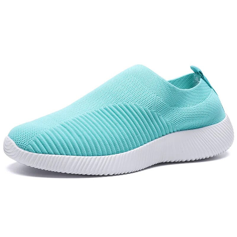 VIP Knitted Sneakers for Women Autumn Slip on Breathable Mesh Casual Shoes Woman Flat Heels Plus Size Loafers Zapatos Mujer 826blue