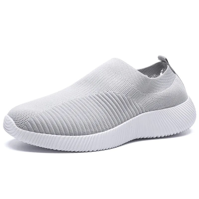 VIP Knitted Sneakers for Women Autumn Slip on Breathable Mesh Casual Shoes Woman Flat Heels Plus Size Loafers Zapatos Mujer 826gray