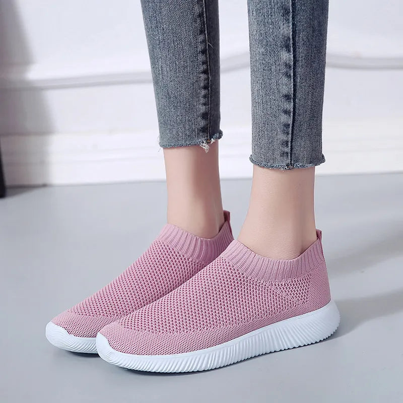 VIP Knitted Sneakers for Women Autumn Slip on Breathable Mesh Casual Shoes Woman Flat Heels Plus Size Loafers Zapatos Mujer