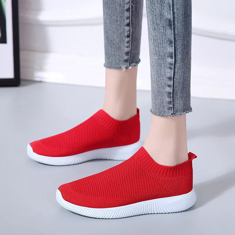 VIP Knitted Sneakers for Women Autumn Slip on Breathable Mesh Casual Shoes Woman Flat Heels Plus Size Loafers Zapatos Mujer