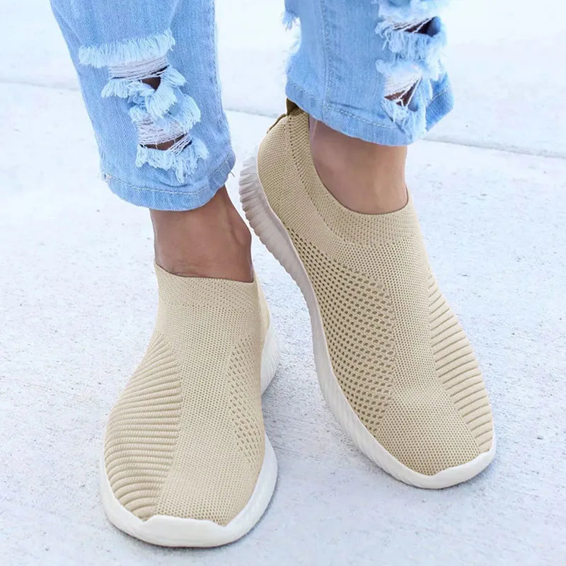 VIP Knitted Sneakers for Women Autumn Slip on Breathable Mesh Casual Shoes Woman Flat Heels Plus Size Loafers Zapatos Mujer