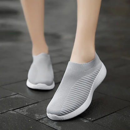 VIP Knitted Sneakers for Women Autumn Slip on Breathable Mesh Casual Shoes Woman Flat Heels Plus Size Loafers Zapatos Mujer