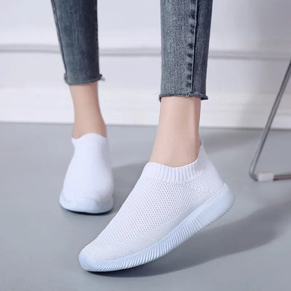 VIP Knitted Sneakers for Women Autumn Slip on Breathable Mesh Casual Shoes Woman Flat Heels Plus Size Loafers Zapatos Mujer