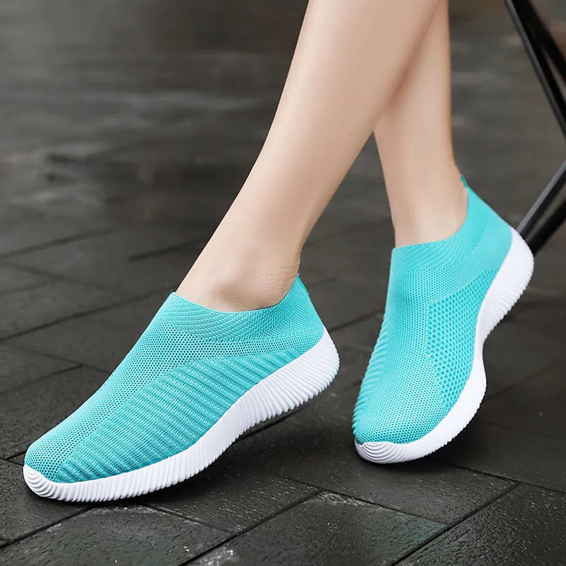 VIP Knitted Sneakers for Women Autumn Slip on Breathable Mesh Casual Shoes Woman Flat Heels Plus Size Loafers Zapatos Mujer