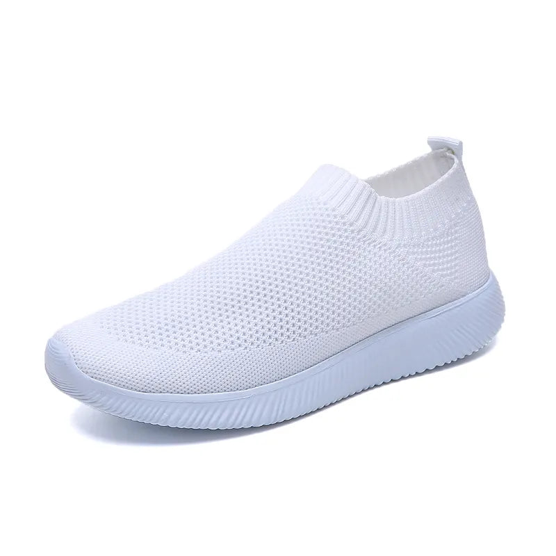 VIP Knitted Sneakers for Women Autumn Slip on Breathable Mesh Casual Shoes Woman Flat Heels Plus Size Loafers Zapatos Mujer 831white