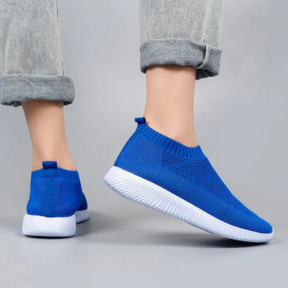 VIP Knitted Sneakers for Women Autumn Slip on Breathable Mesh Casual Shoes Woman Flat Heels Plus Size Loafers Zapatos Mujer