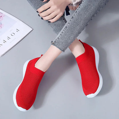 VIP Knitted Sneakers for Women Autumn Slip on Breathable Mesh Casual Shoes Woman Flat Heels Plus Size Loafers Zapatos Mujer