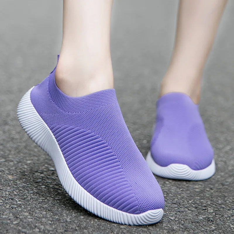 VIP Knitted Sneakers for Women Autumn Slip on Breathable Mesh Casual Shoes Woman Flat Heels Plus Size Loafers Zapatos Mujer