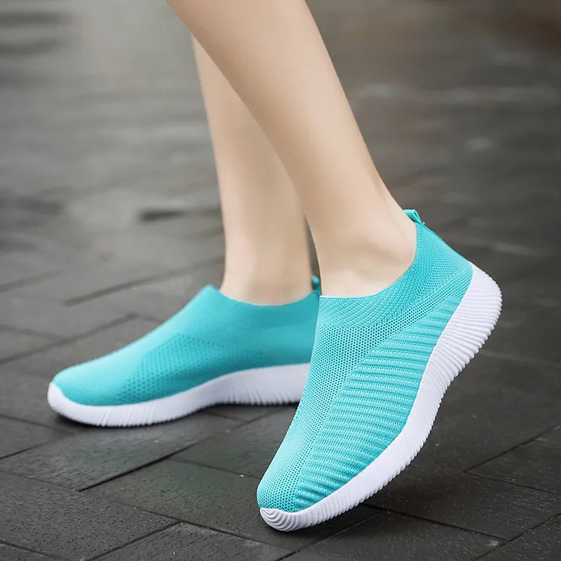 VIP Knitted Sneakers for Women Autumn Slip on Breathable Mesh Casual Shoes Woman Flat Heels Plus Size Loafers Zapatos Mujer