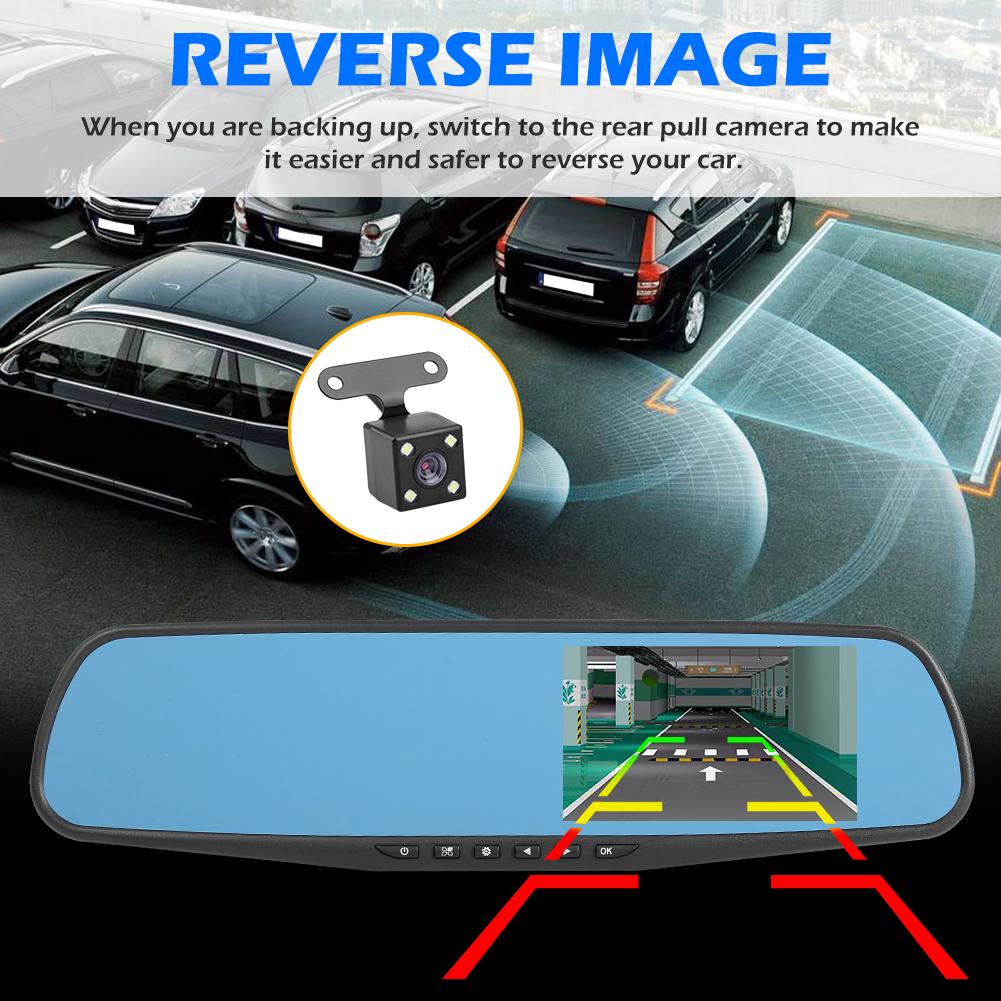 VODOOL 43 Dual Len Dashcam with Rearview Mirror, 1080P IPS Screen & Digital Video Recorder for Cars