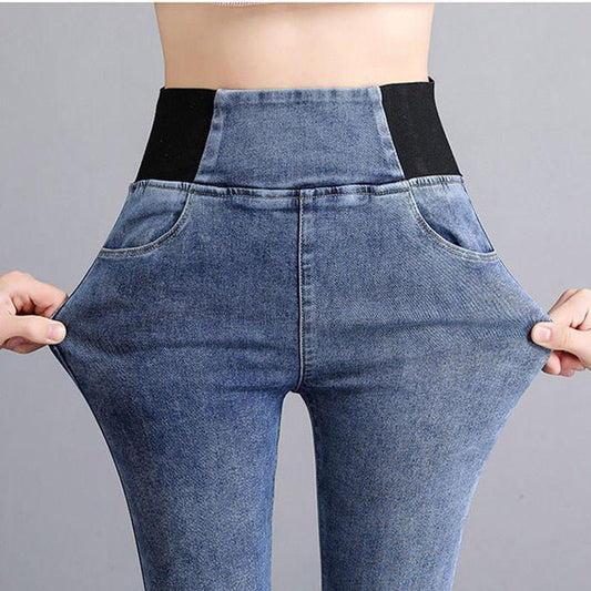 Vintage High Waist Skinny Denim Pencil Pants Women's Large Size Casual Stretch Jeans Female Elastic Wais Street Wear Trousers