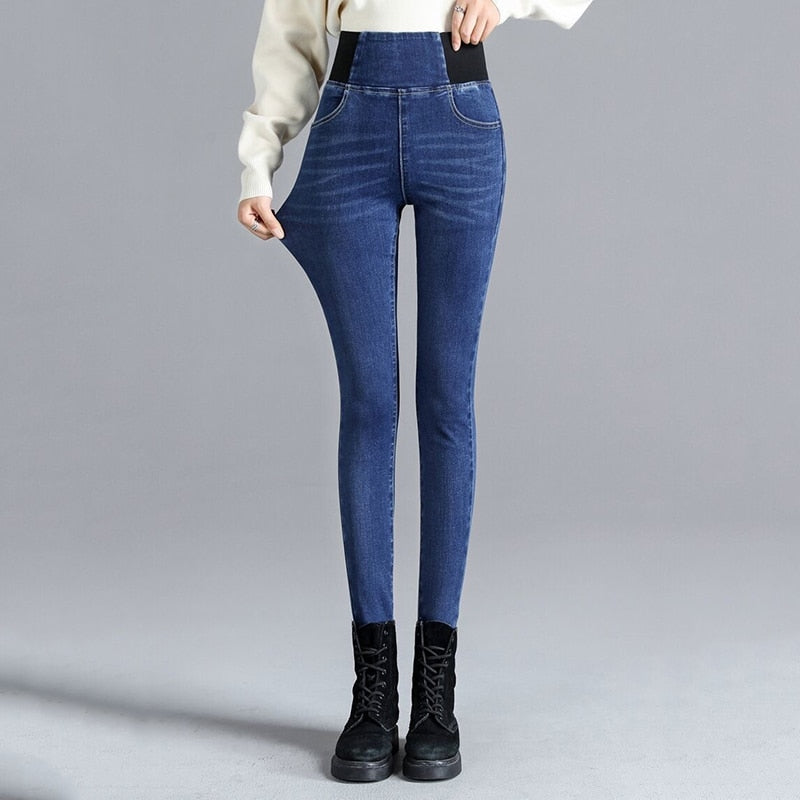 Vintage High Waist Skinny Denim Pencil Pants Women's Large Size Casual Stretch Jeans Female Elastic Wais Street Wear Trousers