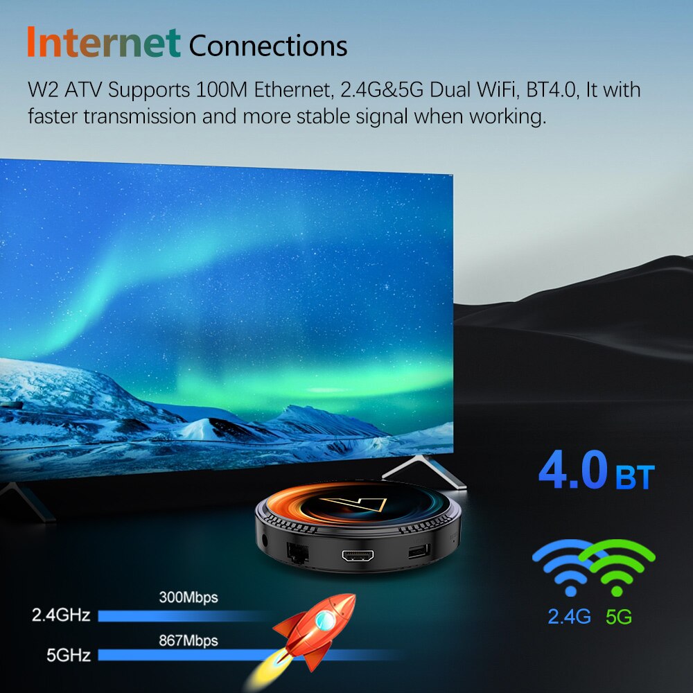 W2 ATV TV Box Android 11 Amlogic S905W2 Support 4K AV1 2.4&5G Wifi BT with Google Voice Remote 2G16G 4G32G 64G Smart TV Box