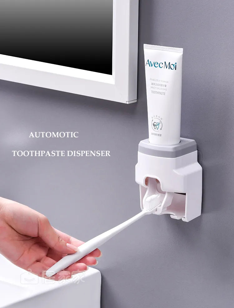 Wall-mounted Toothbrush Holder Automatic Toothpaste Dispenser Squeezer Dust-proof Toothbrush Storage Rack Bathroom Accessories