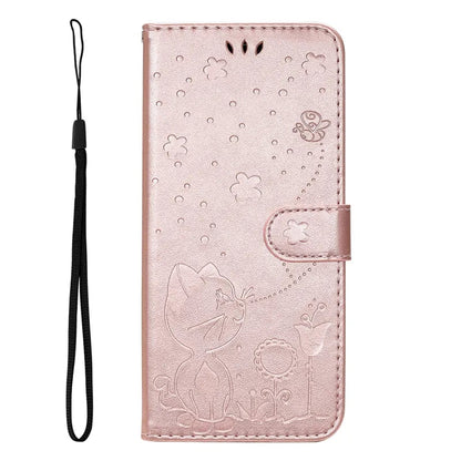 Wallet Cat And Bee Embossed Leather Cover For Redmi 12C 10 10A 10C 9A 9C 9T 8 6 Pro A1 Cover