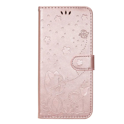 Wallet Cat And Bee Embossed Leather Cover For Redmi A2 Lite Xiaomi 13 Pro 12 Pro 12T 11T 10 Pro Cover