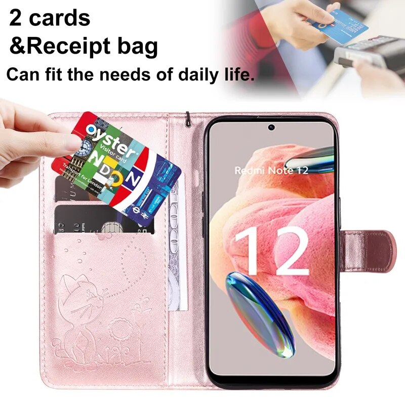 Wallet Cat And Bee Embossed Leather Cover For Redmi A2 Lite Xiaomi 13 Pro 12 Pro 12T 11T 10 Pro Cover