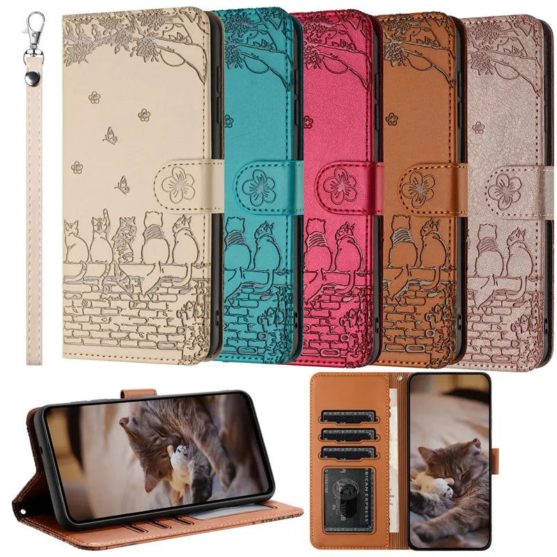 Wallet Cat Embossed Flip Over Leather Case For Xiaomi Poco X5 M4 Pro