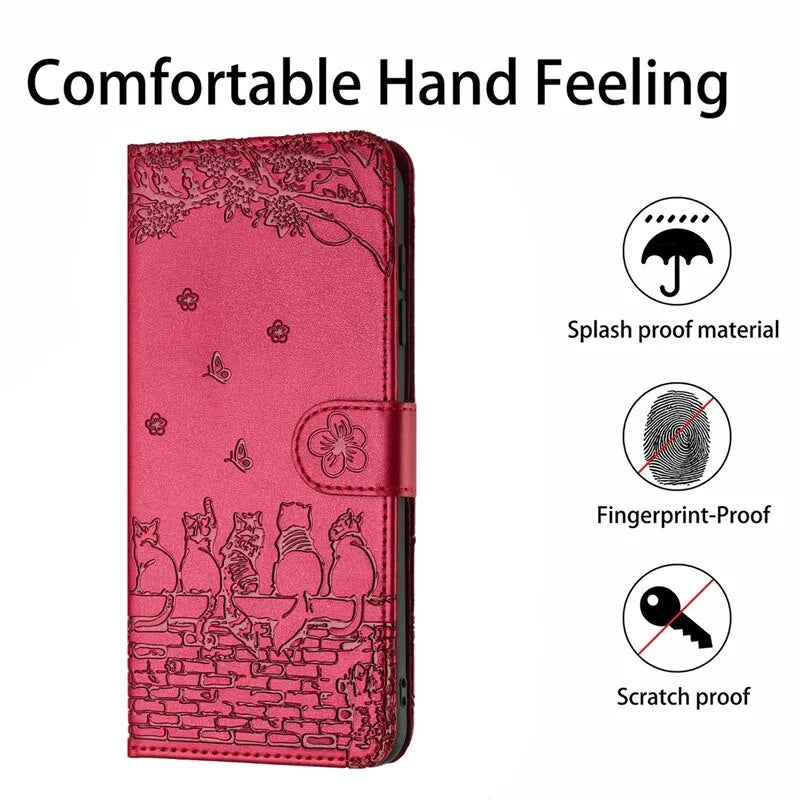 Wallet Cat Embossed Flip Over Leather Case For Xiaomi Poco X5 M4 Pro