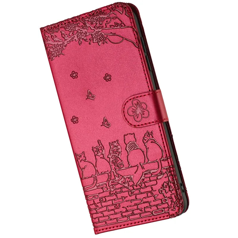 Wallet Cat Embossed Flip Over Leather Case For Xiaomi Poco X5 M4 Pro