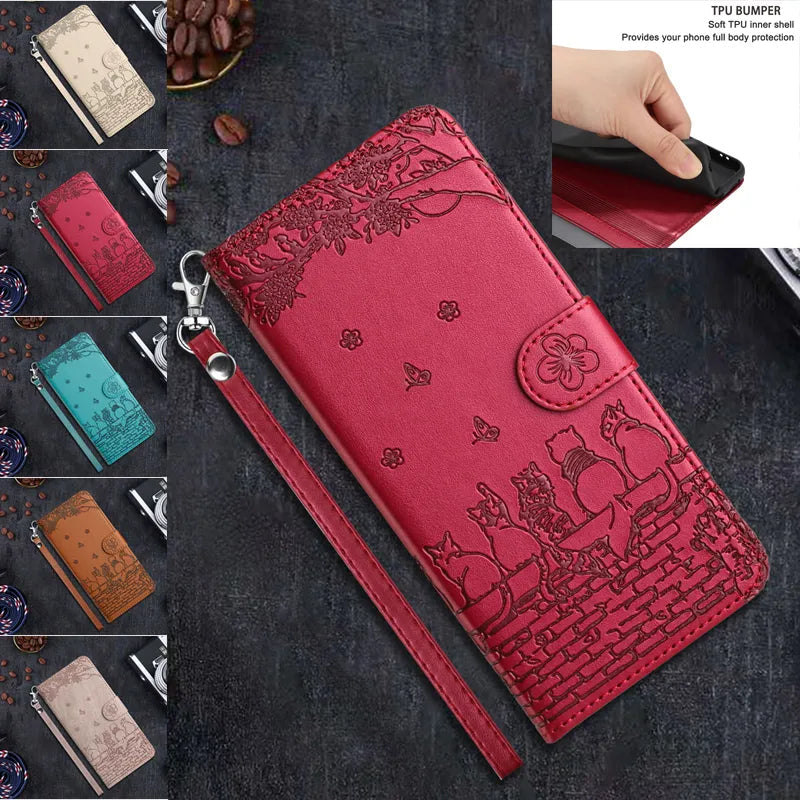 Wallet Cat Embossed Flip Over Leather Case For Xiaomi Poco X5 M4 Pro