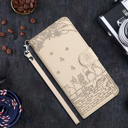 Wallet Cat Embossed Flip Over Leather Case For Xiaomi Redmi 12C 11A K60 Pro Note 12 12 Pro 12S 11S 11 Pro Plus Light apricot