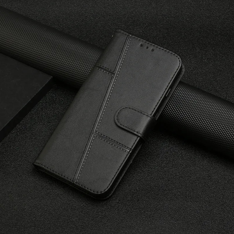Wallet Flip Cowhide Pattern Anti Drop Leather Cover For Xiaomi Redmi 12 12C Note 12 12S 12 Pro Plus 11S Pro Black