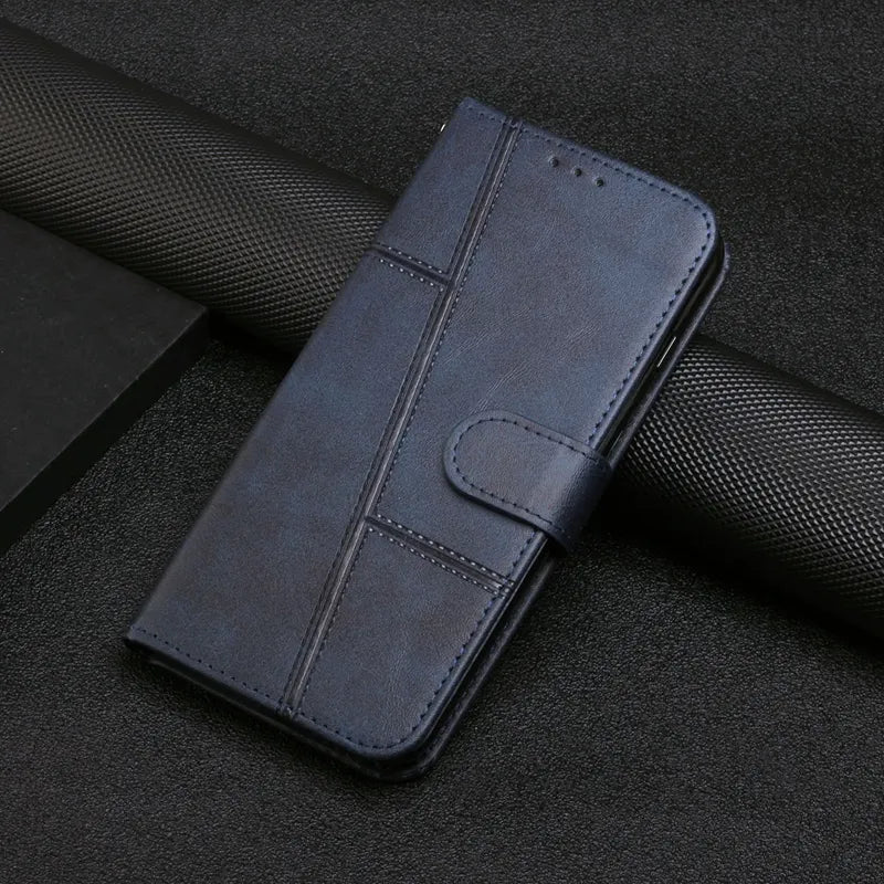 Wallet Flip Cowhide Pattern Anti Drop Leather Cover For Xiaomi Redmi 12 12C Note 12 12S 12 Pro Plus 11S Pro Blue