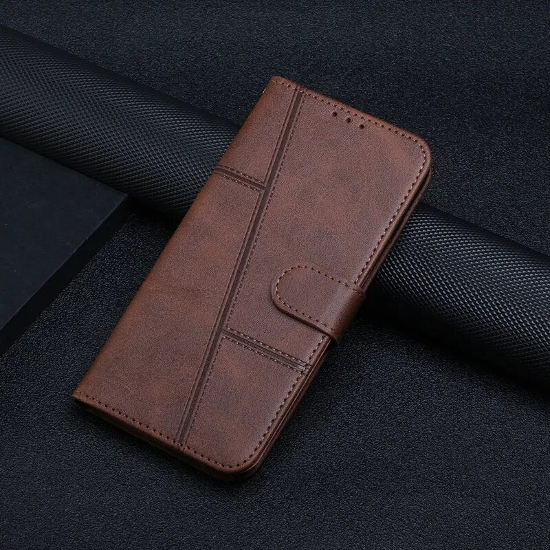 Wallet Flip Cowhide Pattern Anti Drop Leather Cover For Xiaomi Redmi 12 12C Note 12 12S 12 Pro Plus 11S Pro Brown