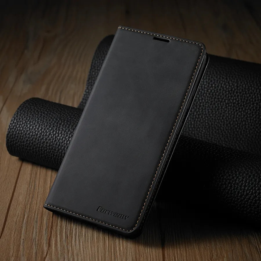 Wallet Flip Leather Case For Xiaomi Redmi 12C 10C 9A 9C 9T Note 12 Pro 12S 11 Pro 11S 10 Pro 9 Pro 8 Mi Poco X5 Pro 11T 12T Pro Black